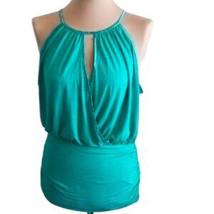 2B BEBE Teal Halter Top W Sateen Trim Sz.L